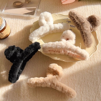 Χειροποίητο κλιπ μαλλιών για παιδιά με τεχνητή γούνα κουνελιού – κλιπ σύσφιξης, πλαστικό/ρητίνη, χαριτωμένο σχέδιο