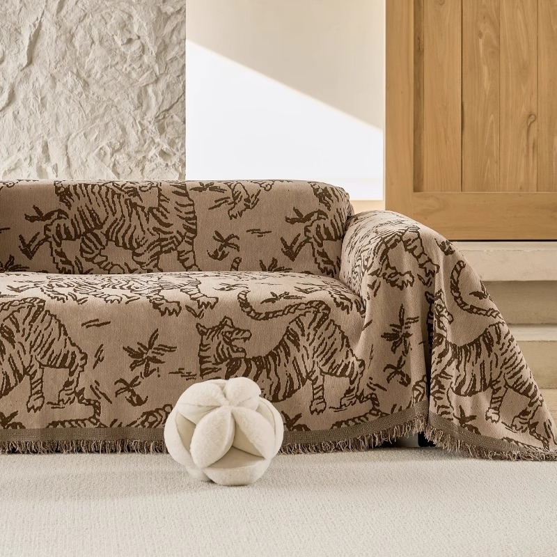 Husa de canapea din Chenille pentru canapea de trei locuri, stil retro, imprimeu leopard, modele abstracte și animale drăguțe