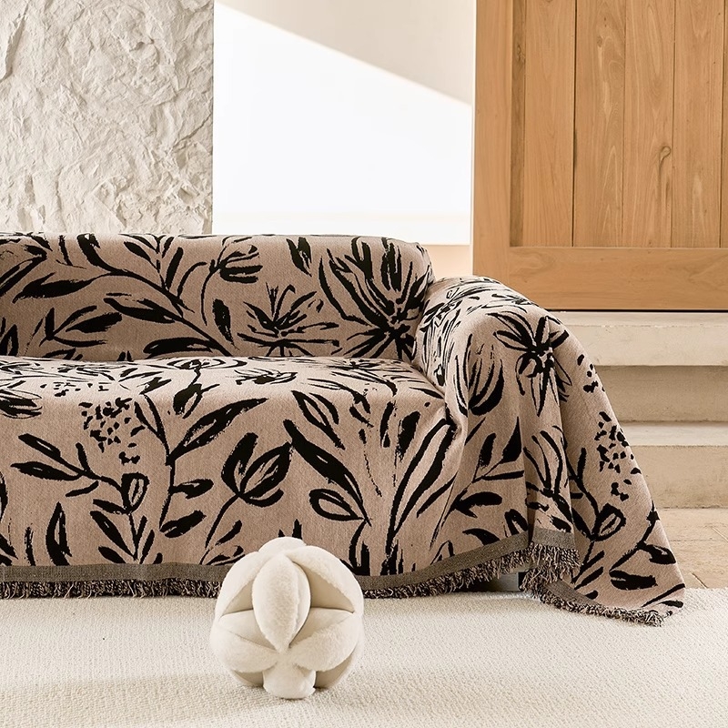 Husa de canapea din Chenille pentru canapea de trei locuri, stil retro, imprimeu leopard, modele abstracte și animale drăguțe