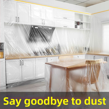 Еднократна прахоустойчива филмова защита за мебели за дневна стая – полиетиленова покривна обвивка за диван, нощно шкафче и шкаф – прост и модерен стил