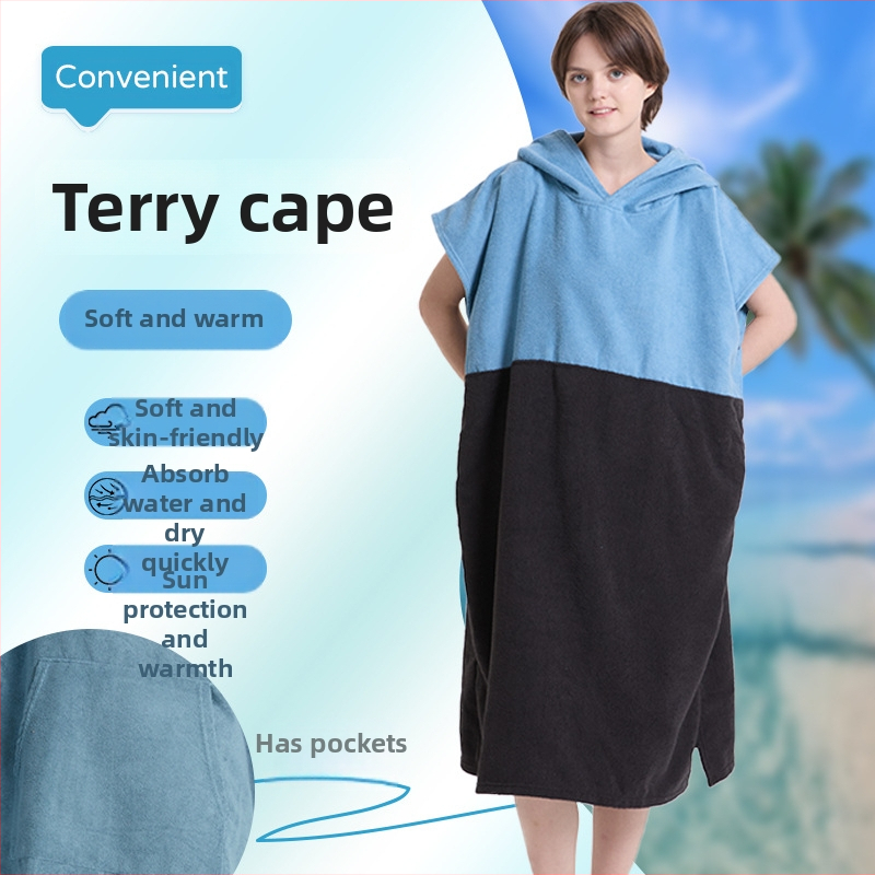 Μικροϊνές διπλής όψης fleece Poncho-ρόμπα, γρήγορο στέγνωμα, για παραλία/μπάνιο, προσαρμόσιμο, πολυεστερικό μείγμα