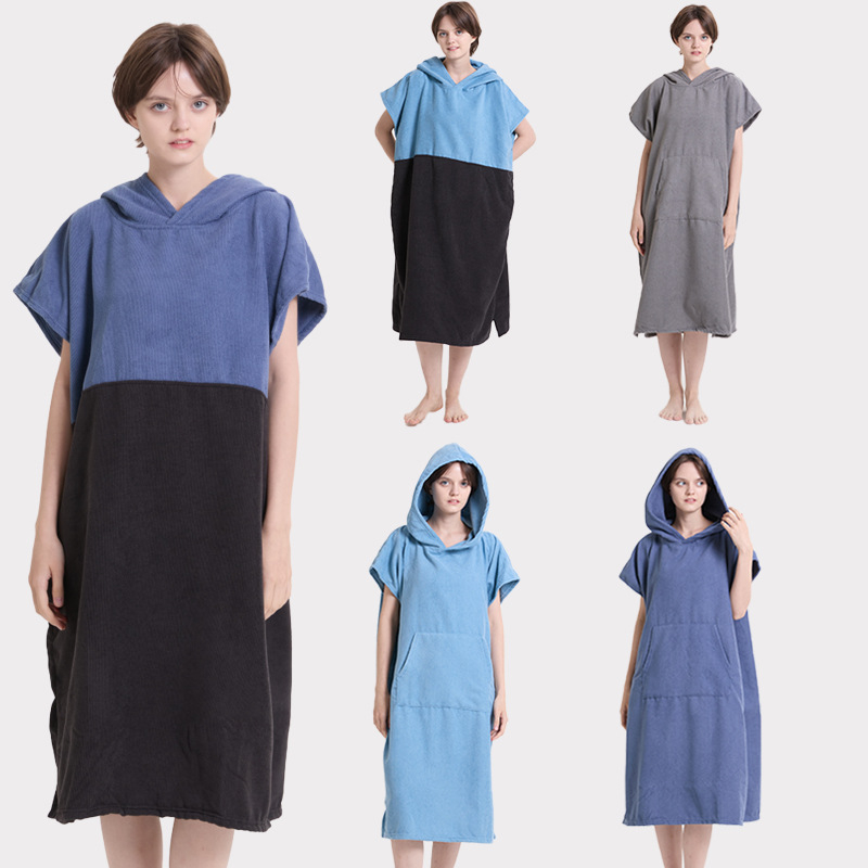 Μικροϊνές διπλής όψης fleece Poncho-ρόμπα, γρήγορο στέγνωμα, για παραλία/μπάνιο, προσαρμόσιμο, πολυεστερικό μείγμα