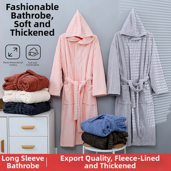 Ziemas kapucēts korallvelūra vannas halāts, universāls, mīksts un absorbējošs, 85% poliesters/15% neilons