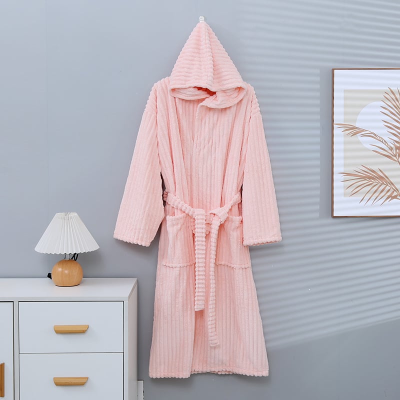 Ziemas kapucēts korallvelūra vannas halāts, universāls, mīksts un absorbējošs, 85% poliesters/15% neilons