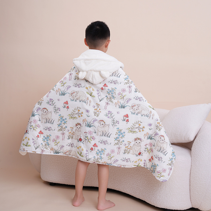 Προσαρμοσμένη πετσέτα μπάνιου για νεογέννητο με κουκούλα, απορροφητικό coral fleece με γάζα, 300–400 g, ραφή περιβλήματος, εξατομικευμένος σχεδιασμός