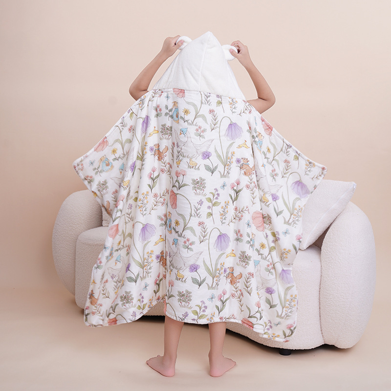 Προσαρμοσμένη πετσέτα μπάνιου για νεογέννητο με κουκούλα, απορροφητικό coral fleece με γάζα, 300–400 g, ραφή περιβλήματος, εξατομικευμένος σχεδιασμός