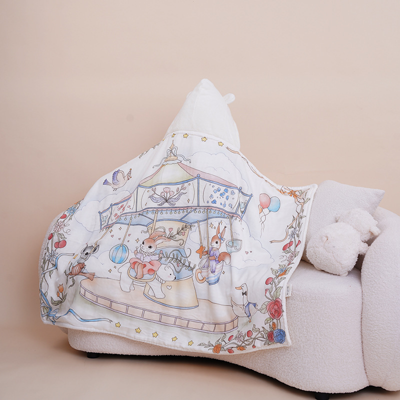 Προσαρμοσμένη πετσέτα μπάνιου για νεογέννητο με κουκούλα, απορροφητικό coral fleece με γάζα, 300–400 g, ραφή περιβλήματος, εξατομικευμένος σχεδιασμός