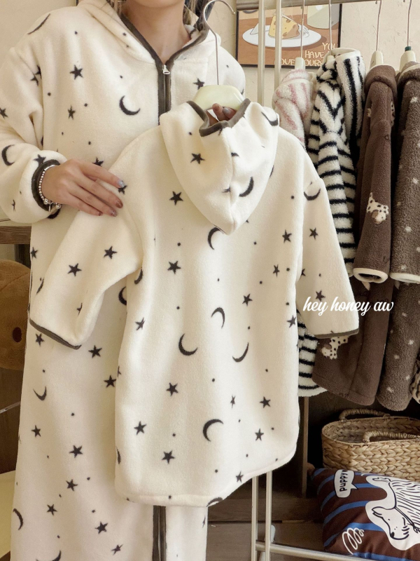 Meitenēm kapucēta halāts no korāla fliša, 100% poliesters, 3–8 gadi, brīvā laika stils, ziemas 2025