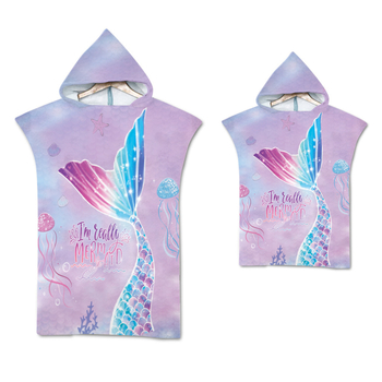 Μανδύας γοργόνας με κουκούλα για παραλία – υπερλεπτές ίνες, νήμα 150D, Jacquard ύφανση, βάρος ≤100 g