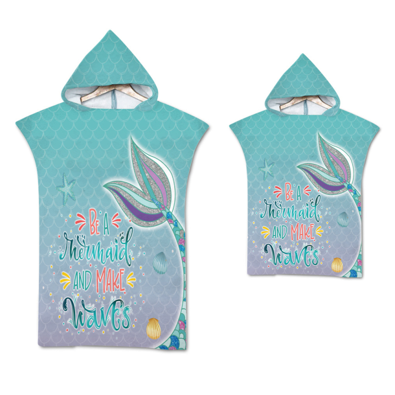 Μανδύας γοργόνας με κουκούλα για παραλία – υπερλεπτές ίνες, νήμα 150D, Jacquard ύφανση, βάρος ≤100 g