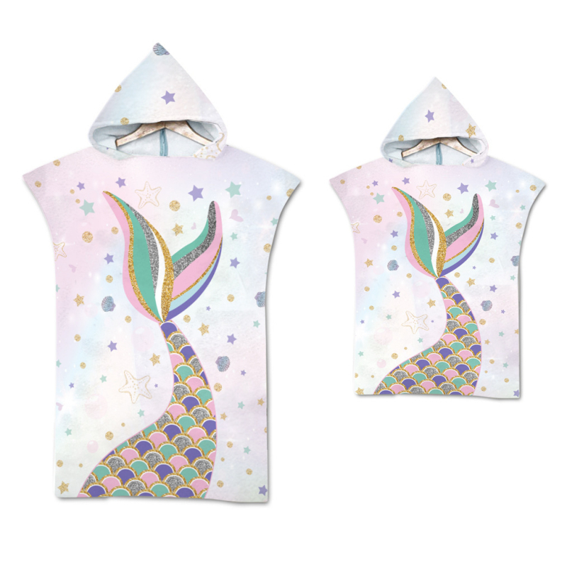 Μανδύας γοργόνας με κουκούλα για παραλία – υπερλεπτές ίνες, νήμα 150D, Jacquard ύφανση, βάρος ≤100 g