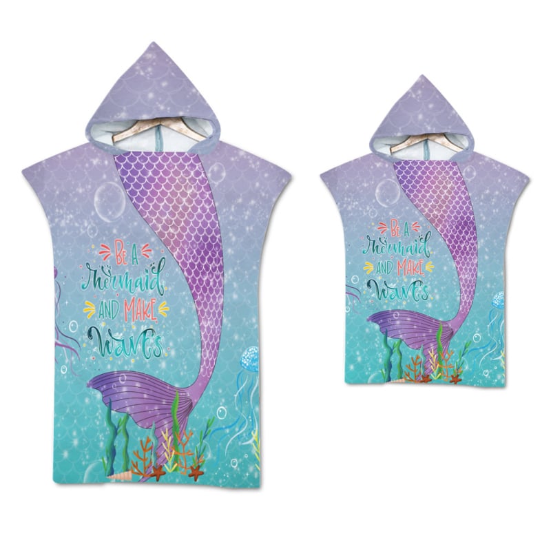 Μανδύας γοργόνας με κουκούλα για παραλία – υπερλεπτές ίνες, νήμα 150D, Jacquard ύφανση, βάρος ≤100 g