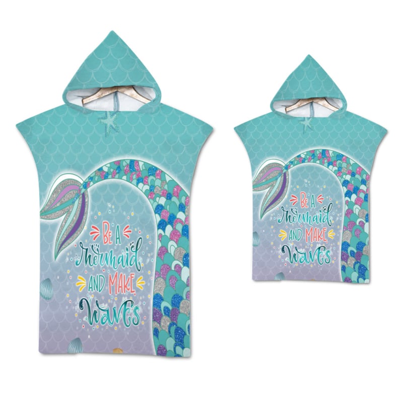 Μανδύας γοργόνας με κουκούλα για παραλία – υπερλεπτές ίνες, νήμα 150D, Jacquard ύφανση, βάρος ≤100 g