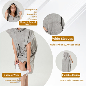 Γυναικείο μπουρνούζι με κουκούλα από μικροϊνες, στυλ κάπα, γρήγορο στέγνωμα και απορρόφηση; βάρος υφάσματος 400–500 g, 120D απλό ύφανση