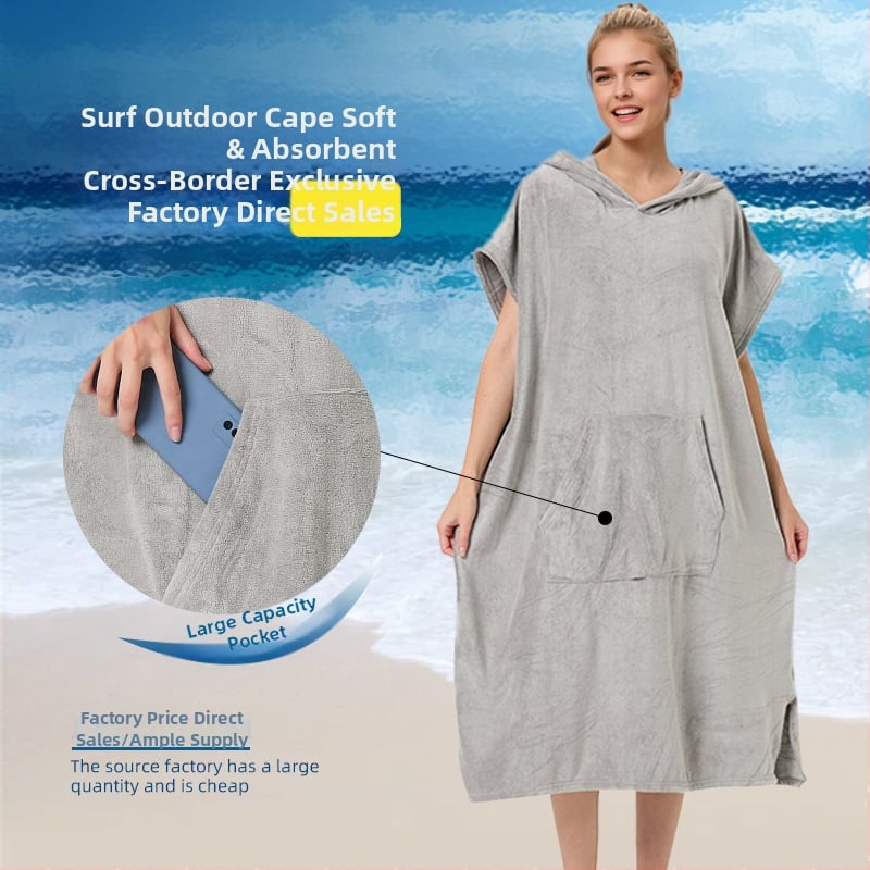 Γυναικείο μπουρνούζι με κουκούλα από μικροϊνες, στυλ κάπα, γρήγορο στέγνωμα και απορρόφηση; βάρος υφάσματος 400–500 g, 120D απλό ύφανση