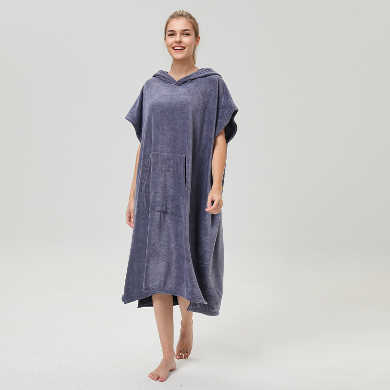 Γυναικείο μπουρνούζι με κουκούλα από μικροϊνες, στυλ κάπα, γρήγορο στέγνωμα και απορρόφηση; βάρος υφάσματος 400–500 g, 120D απλό ύφανση