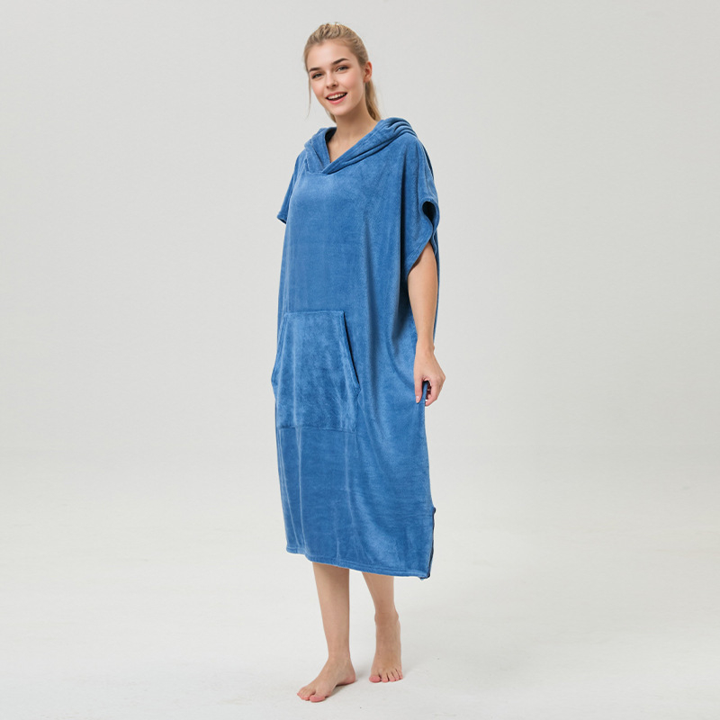 Γυναικείο μπουρνούζι με κουκούλα από μικροϊνες, στυλ κάπα, γρήγορο στέγνωμα και απορρόφηση; βάρος υφάσματος 400–500 g, 120D απλό ύφανση