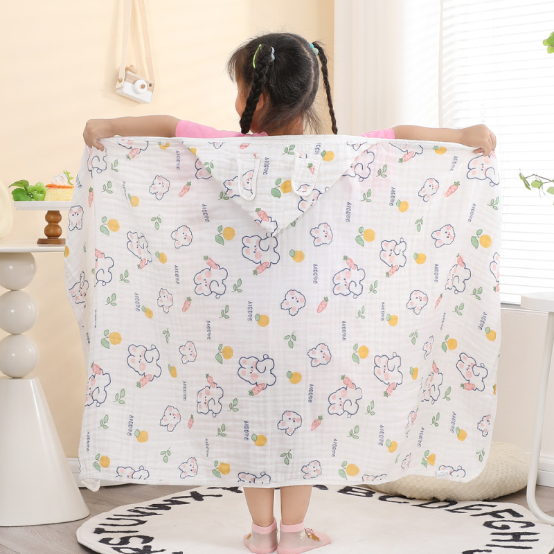 Βρεφική κουκούλα μπάνιου, τετράστρωνο σερσακούρ βαμβακερή γάζα, 150D, βάρος υφάσματος 200–300 g, επεξεργασία: ράψιμο, εκτύπωση, γάντζος