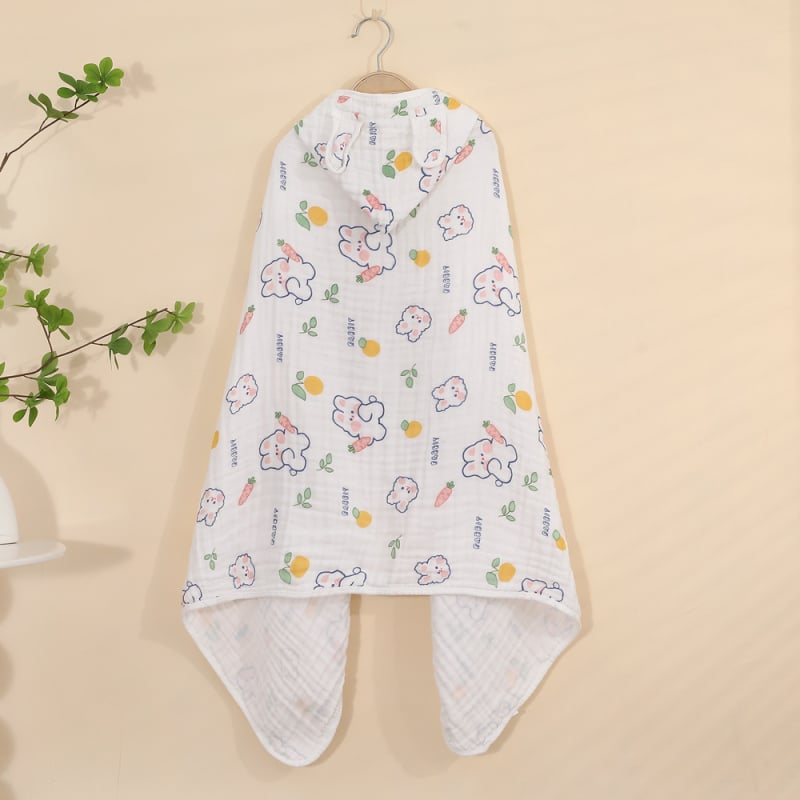 Βρεφική κουκούλα μπάνιου, τετράστρωνο σερσακούρ βαμβακερή γάζα, 150D, βάρος υφάσματος 200–300 g, επεξεργασία: ράψιμο, εκτύπωση, γάντζος