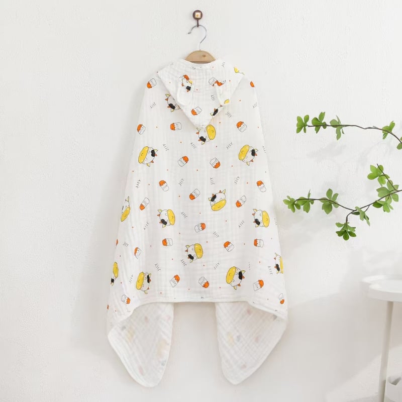 Βρεφική κουκούλα μπάνιου, τετράστρωνο σερσακούρ βαμβακερή γάζα, 150D, βάρος υφάσματος 200–300 g, επεξεργασία: ράψιμο, εκτύπωση, γάντζος