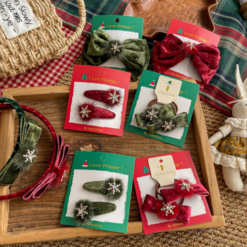 Κλιπ μαλλιών για παιδιά με χριστουγεννιάτικο φιόγκο, βαμβακερό υλικό, χειροποίητο