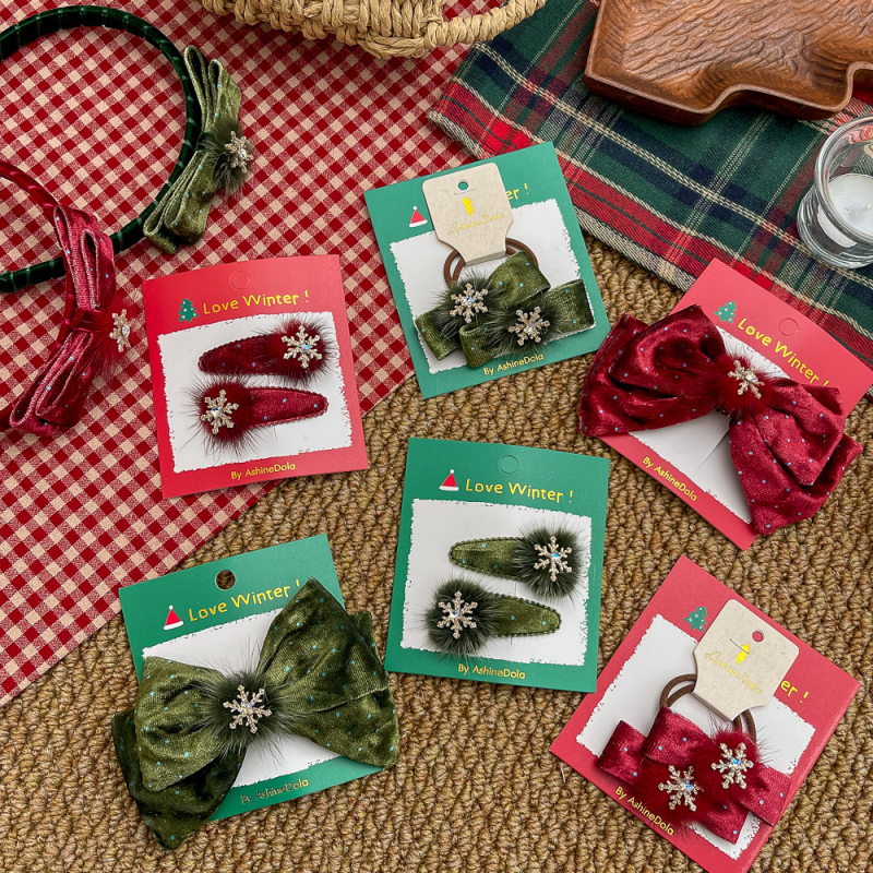 Κλιπ μαλλιών για παιδιά με χριστουγεννιάτικο φιόγκο, βαμβακερό υλικό, χειροποίητο