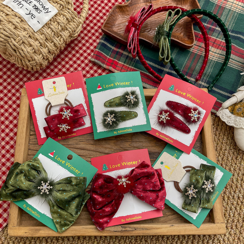 Κλιπ μαλλιών για παιδιά με χριστουγεννιάτικο φιόγκο, βαμβακερό υλικό, χειροποίητο