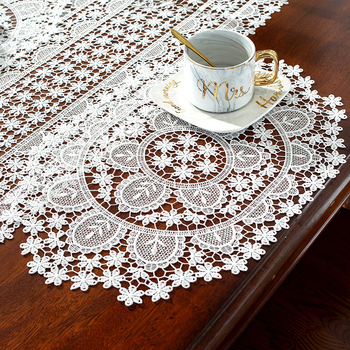 Дантелена подложка за маса и настилка, японско-корейски стил, полиестерна тъкан, модел цветя, дизайн с кухи отвори, персонализираема