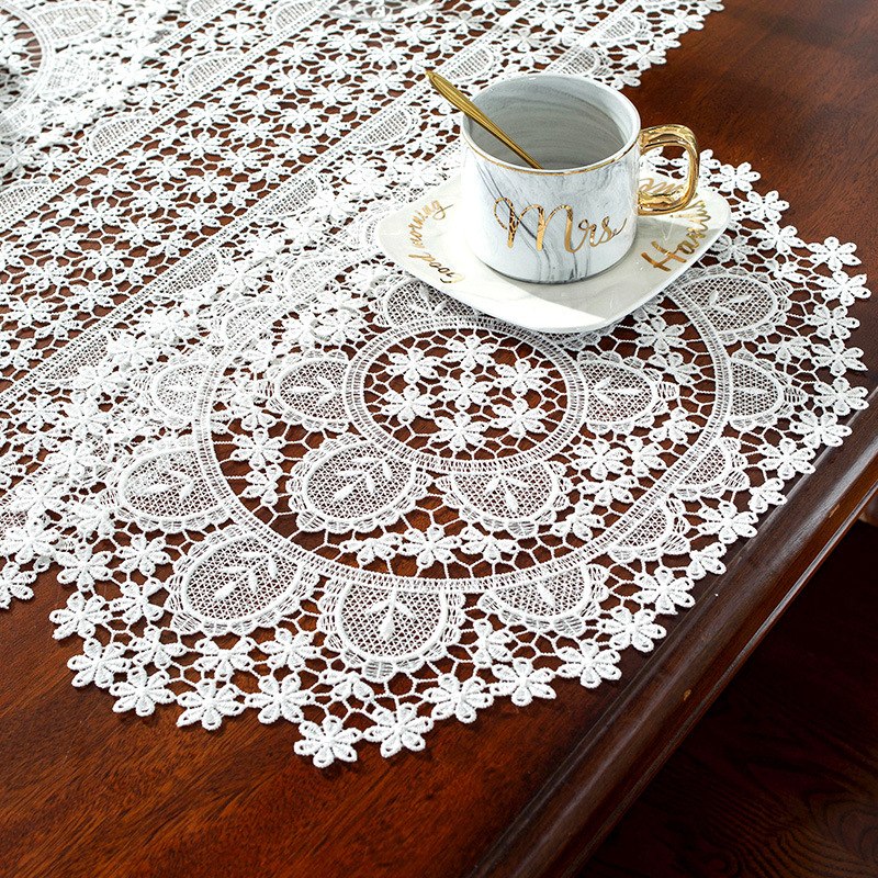 Дантелена подложка за маса и настилка, японско-корейски стил, полиестерна тъкан, модел цветя, дизайн с кухи отвори, персонализираема