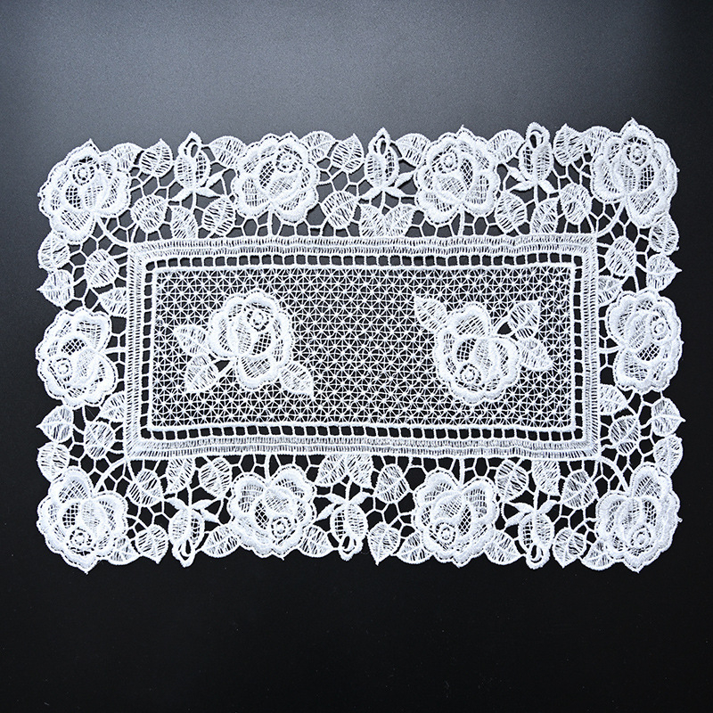 Дантелена подложка за маса и настилка, японско-корейски стил, полиестерна тъкан, модел цветя, дизайн с кухи отвори, персонализираема