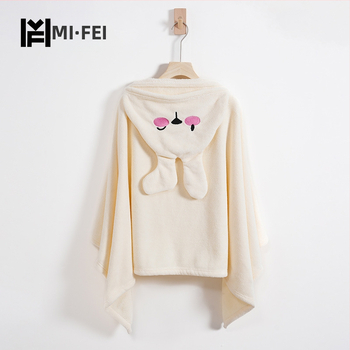 Παιδικός ρόμπα μπάνιου με κουκούλα από κοραλλοφλίς, περιτύλιγμα για μπάνιο/κολύμβηση, εκτύπωση λαγουδάκι, 300–400 g, προσαρμογή