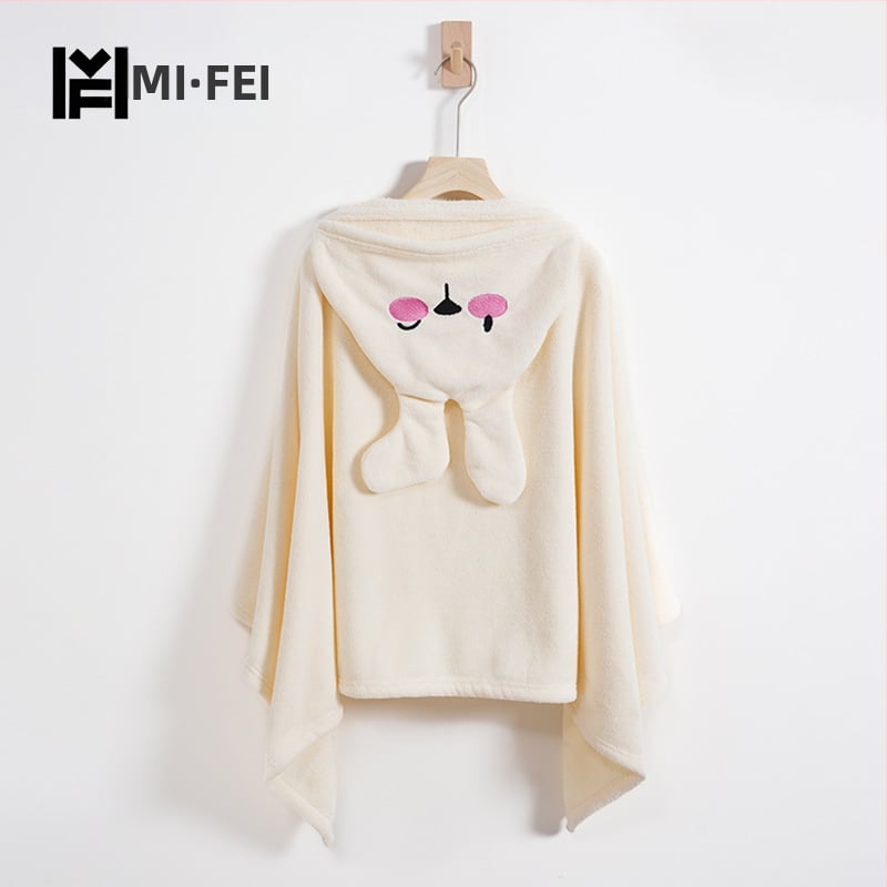 Παιδικός ρόμπα μπάνιου με κουκούλα από κοραλλοφλίς, περιτύλιγμα για μπάνιο/κολύμβηση, εκτύπωση λαγουδάκι, 300–400 g, προσαρμογή