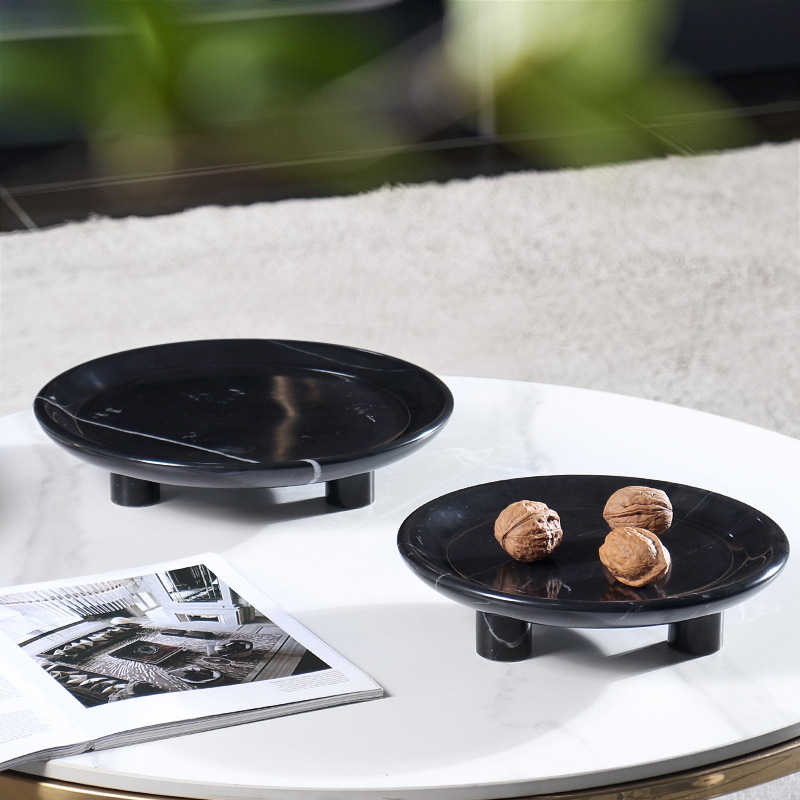 Europos stiliaus apvali vaisių lėkštė iš natūralaus marmuro, poliruotas paviršius, rankų darbas, kartono pakuotė, prekė cramper