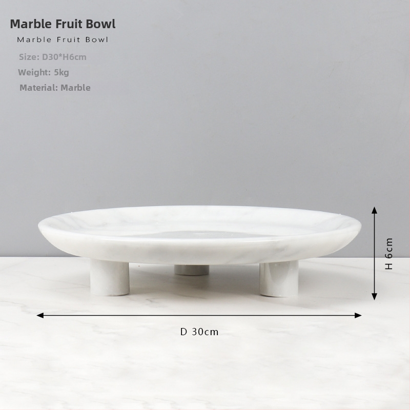 Europos stiliaus apvali vaisių lėkštė iš natūralaus marmuro, poliruotas paviršius, rankų darbas, kartono pakuotė, prekė cramper