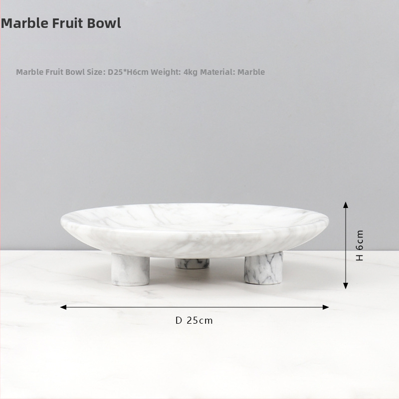 Europos stiliaus apvali vaisių lėkštė iš natūralaus marmuro, poliruotas paviršius, rankų darbas, kartono pakuotė, prekė cramper