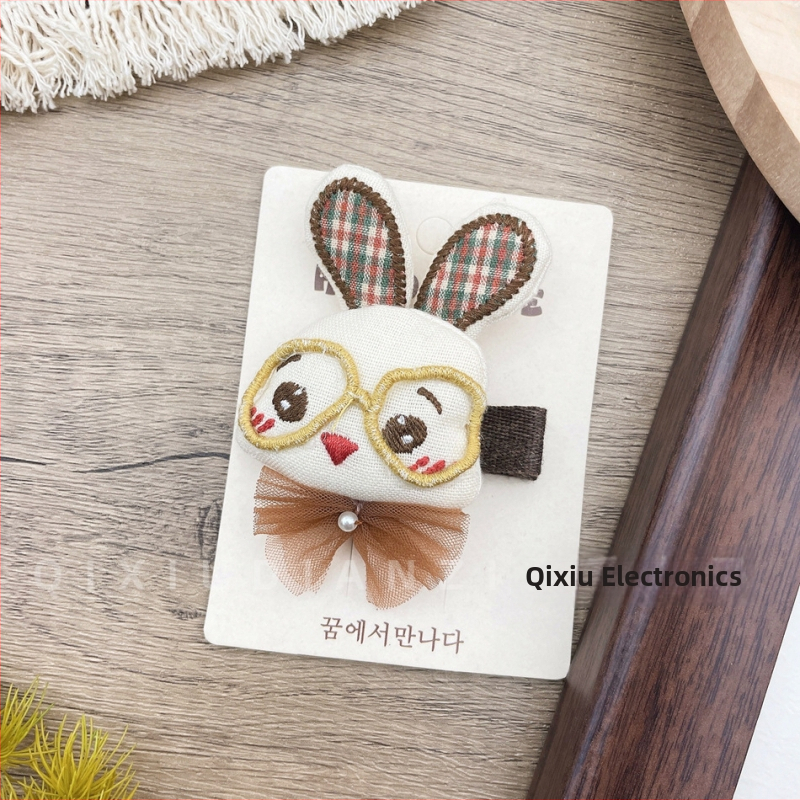 Σετ αξεσουάρ μαλλιών για παιδιά – Χειροποίητες υφασμάτινες κορδέλες με ζωικά μοτίβα (σκύλος και κουνέλι), στυλ δάσους