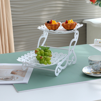 Двуетажна десертна витрина за маса (Материал: пластмаса; Нива: двойна/многоетажна; Стил: прост; Категория: плодова чиния; Пускане: 2025)