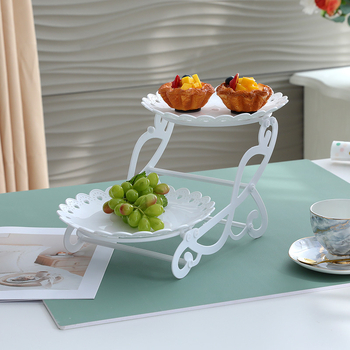 Двуетажна десертна витрина за маса (Материал: пластмаса; Нива: двойна/многоетажна; Стил: прост; Категория: плодова чиния; Пускане: 2025)