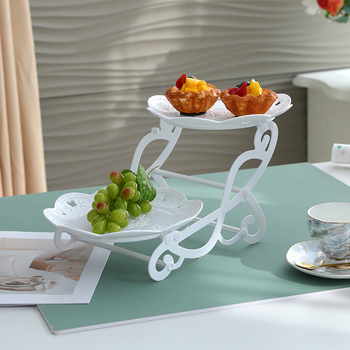 Двуетажна десертна витрина за маса (Материал: пластмаса; Нива: двойна/многоетажна; Стил: прост; Категория: плодова чиния; Пускане: 2025)