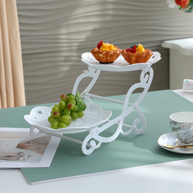 Двуетажна десертна витрина за маса (Материал: пластмаса; Нива: двойна/многоетажна; Стил: прост; Категория: плодова чиния; Пускане: 2025)