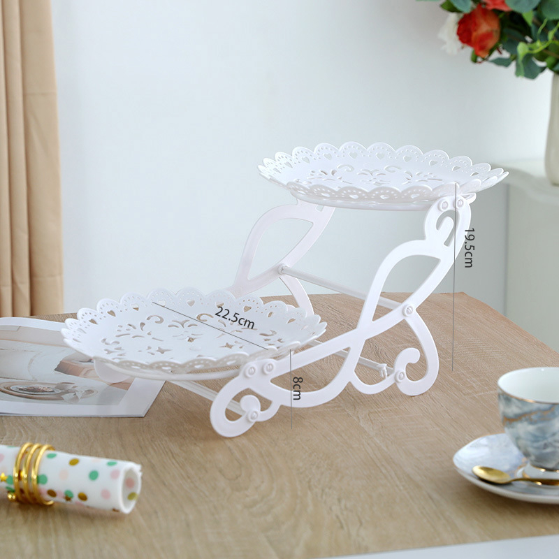 Двуетажна десертна витрина за маса (Материал: пластмаса; Нива: двойна/многоетажна; Стил: прост; Категория: плодова чиния; Пускане: 2025)