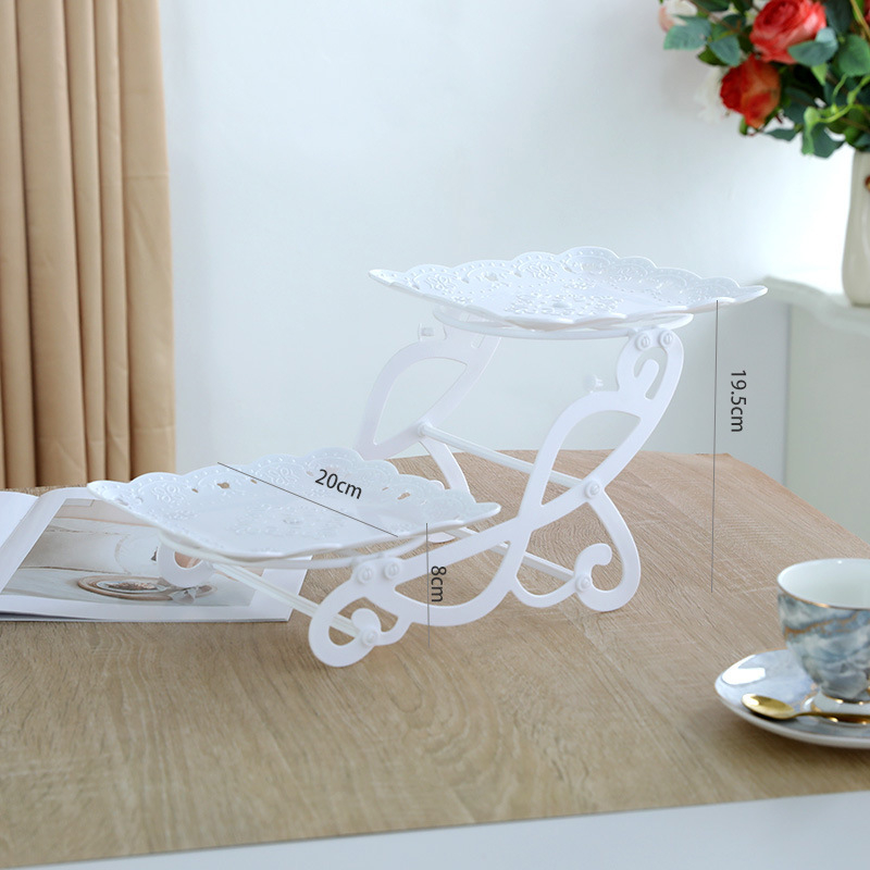 Двуетажна десертна витрина за маса (Материал: пластмаса; Нива: двойна/многоетажна; Стил: прост; Категория: плодова чиния; Пускане: 2025)