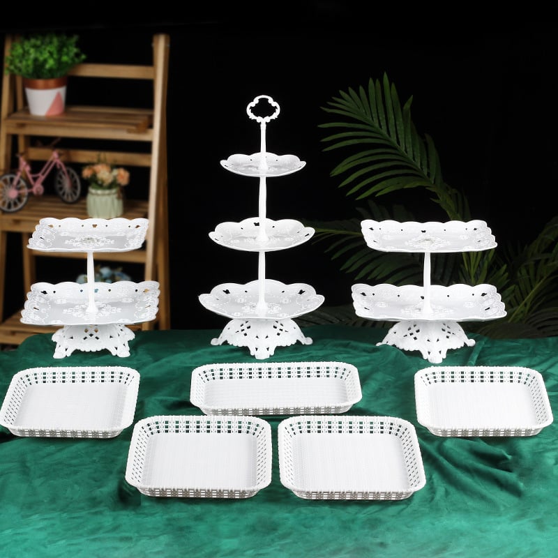 Пластмасова плодова чиния, европейски стил, сгъваема и въртяща се многослойна витрина за сватби и десертна маса