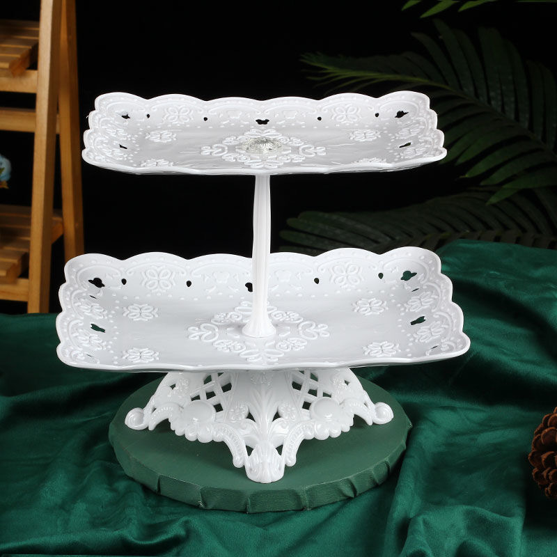 Пластмасова плодова чиния, европейски стил, сгъваема и въртяща се многослойна витрина за сватби и десертна маса