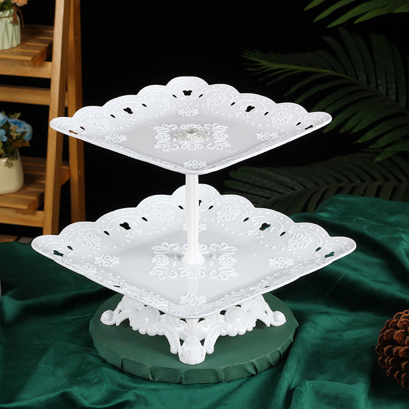 Пластмасова плодова чиния, европейски стил, сгъваема и въртяща се многослойна витрина за сватби и десертна маса