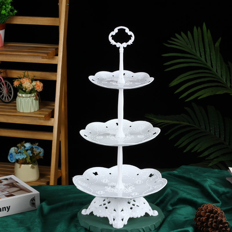 Пластмасова плодова чиния, европейски стил, сгъваема и въртяща се многослойна витрина за сватби и десертна маса