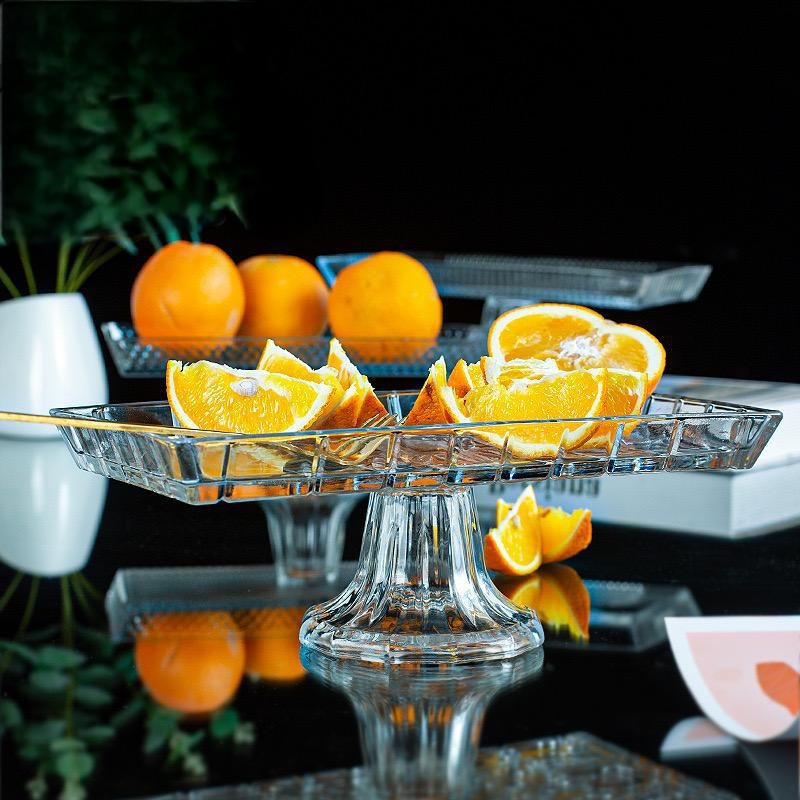 Ембосирано стъклено плато за плодове с педестал – прост стил, първокласно качество, марка Yixuan