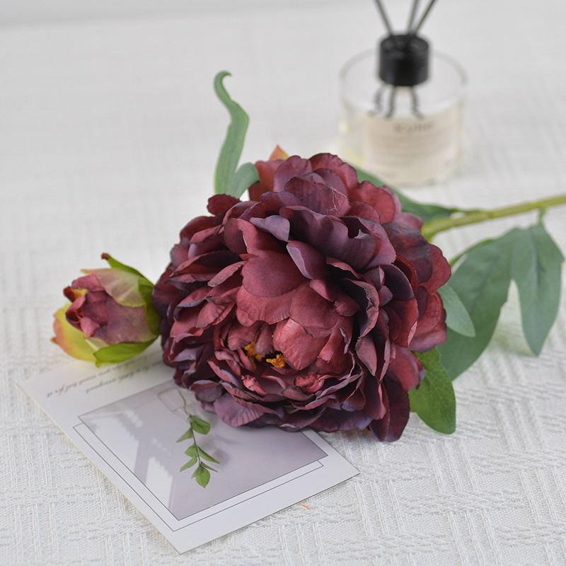 Umjetna pionija s dvije glave za stol, svilen materijal, View Tang marka, za vjenčanja, rekviziti za fotografiju, unutarnja dekoracija