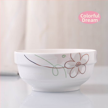 Keraminis stalo servizo rinkinys: ryžių dubenėliai, sriubos dubenėliai ir lėkštės; kaulinis porcelianas (>36% kaulo); gėlių raštas; dažyta glazūra; tinkamas mikrobangų krosnelėms.