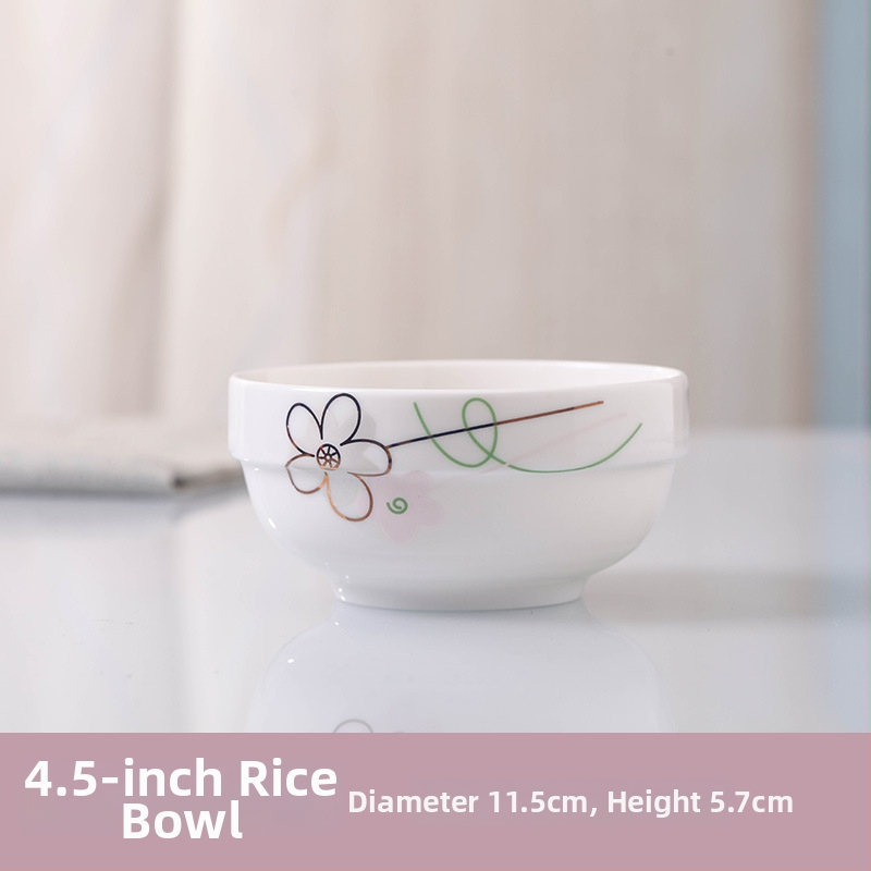 Keraminis stalo servizo rinkinys: ryžių dubenėliai, sriubos dubenėliai ir lėkštės; kaulinis porcelianas (>36% kaulo); gėlių raštas; dažyta glazūra; tinkamas mikrobangų krosnelėms.